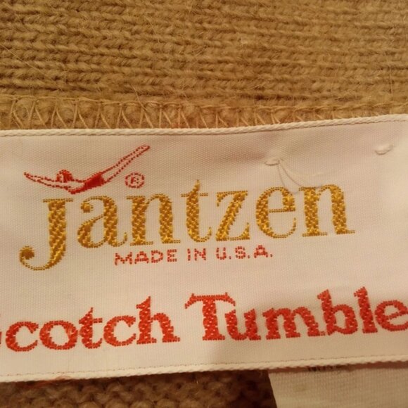 Vintage Jantzen Scotch Tumbler Men's Tan Medium Cardigan Sweater - Made In USA - Picture 4 of 5